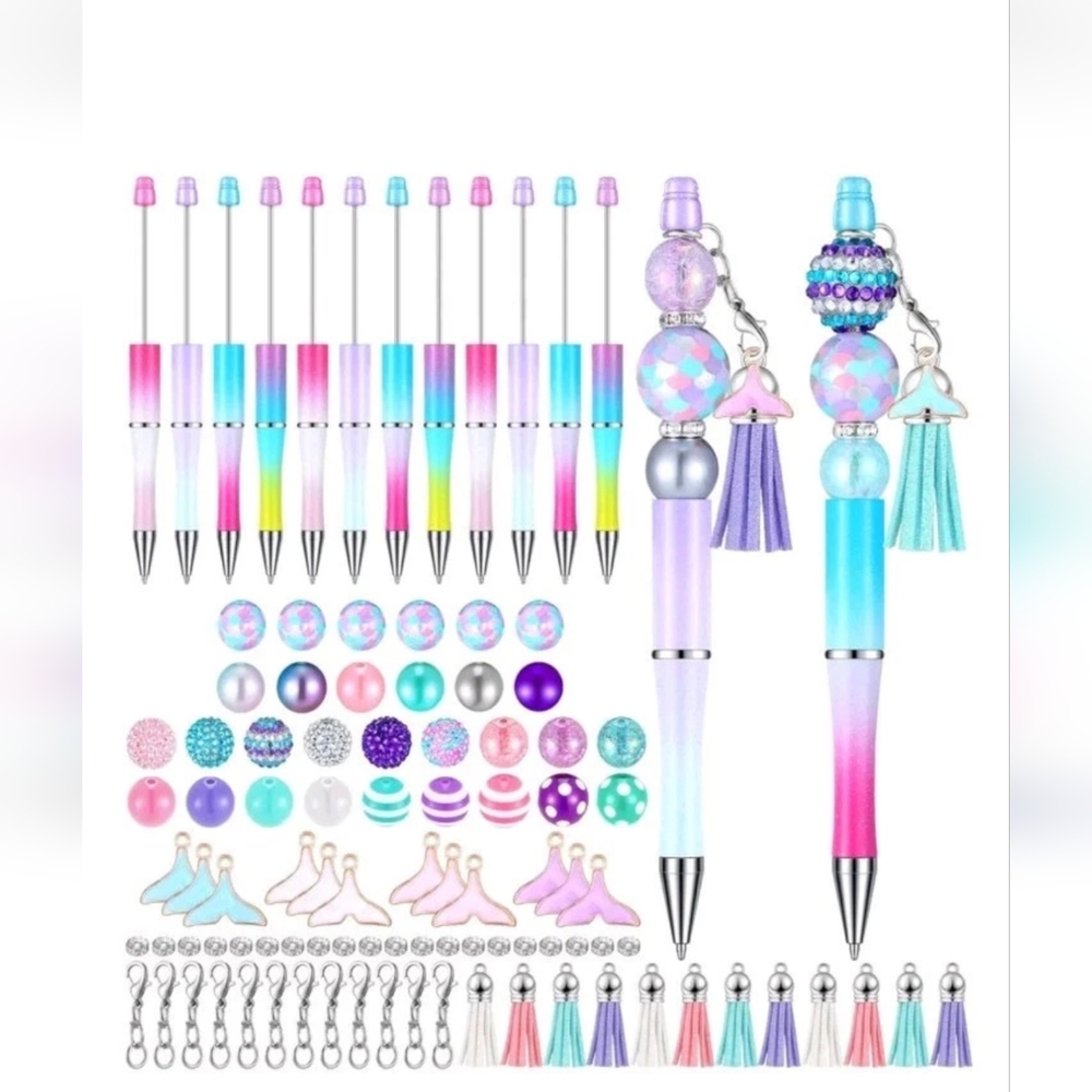12 Pcs Mermaid Beadable DIY Pens Making Kit Holiday Gifts.  New